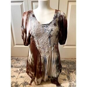 Bohemian Babydoll Lace Tie Dye Short Sleeve Shirt